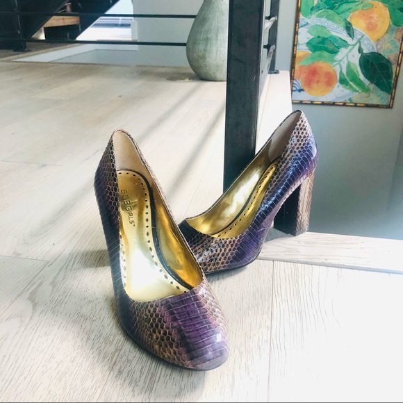 BCBG Purple Textured Rattlesnake Block High Heels - Picture 12 of 12
